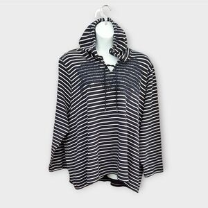 NWT Ulla Popken Ribbed Navy and White Striped Hooded Top ~sz 28/30